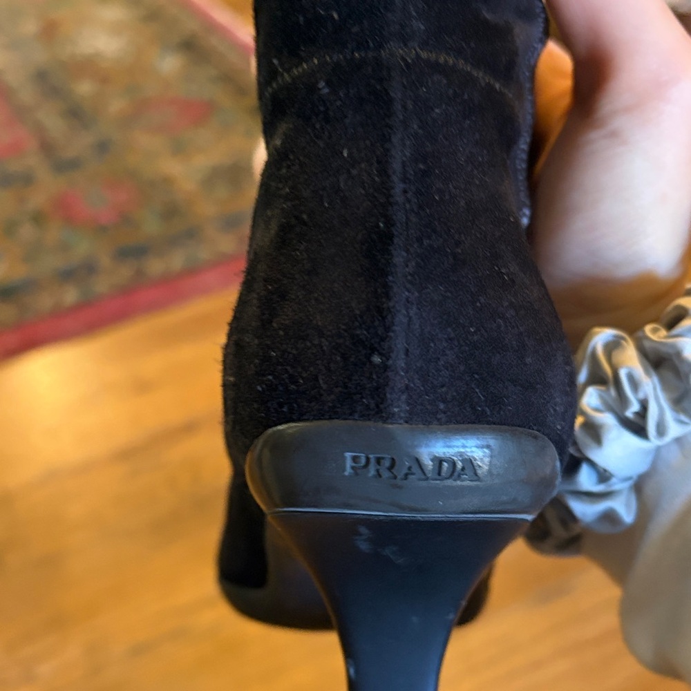 Prada Women's Black Suede Kitten Heeled Boots - Picture 7 of 8